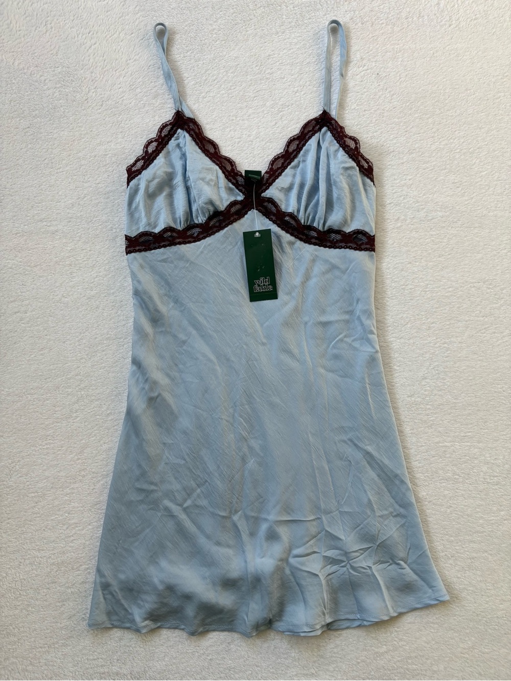 wild fable Light Blue Slip with Burgundy Lace Trim
